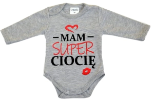Body niemowlęce dł. rękaw napis  MAM SUPER CIOCIĘ