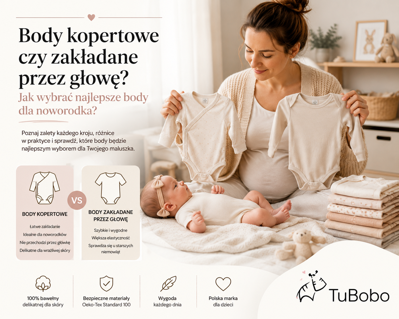 Body kopertowe czy zakładane przez głowę? Jak wybrać najlepsze body dla noworodka?